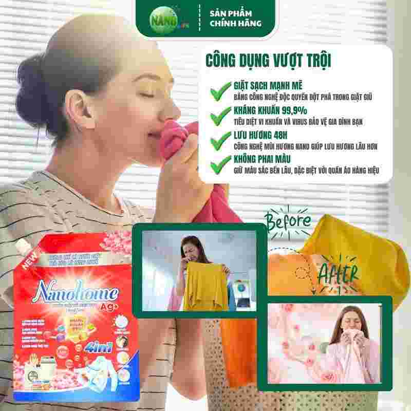 Nước Giặt xả Sinh học Nanohome  Ag+ Túi 2 Lít